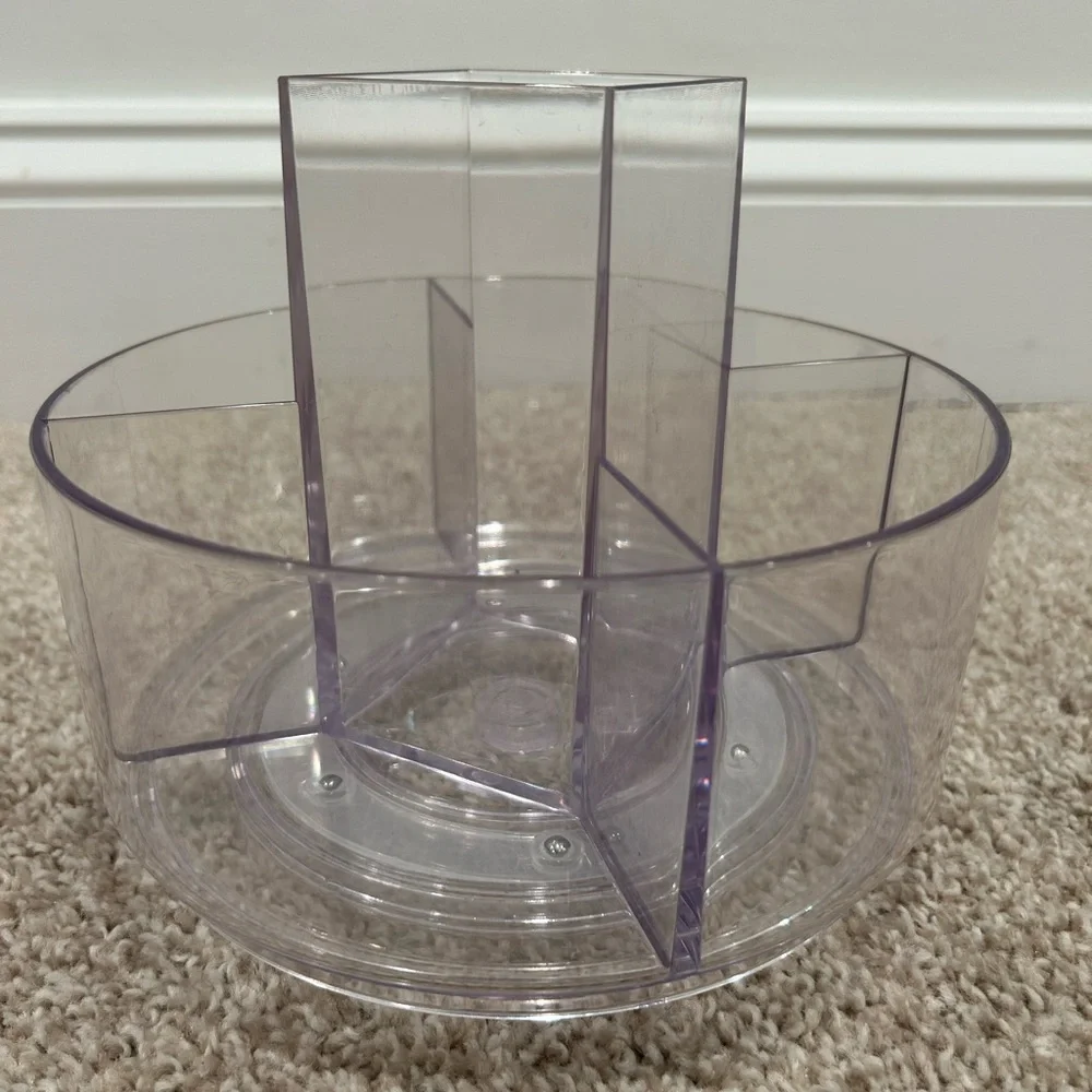 Turntable Organizer: Clear Plastic Storage with 5 Compartments